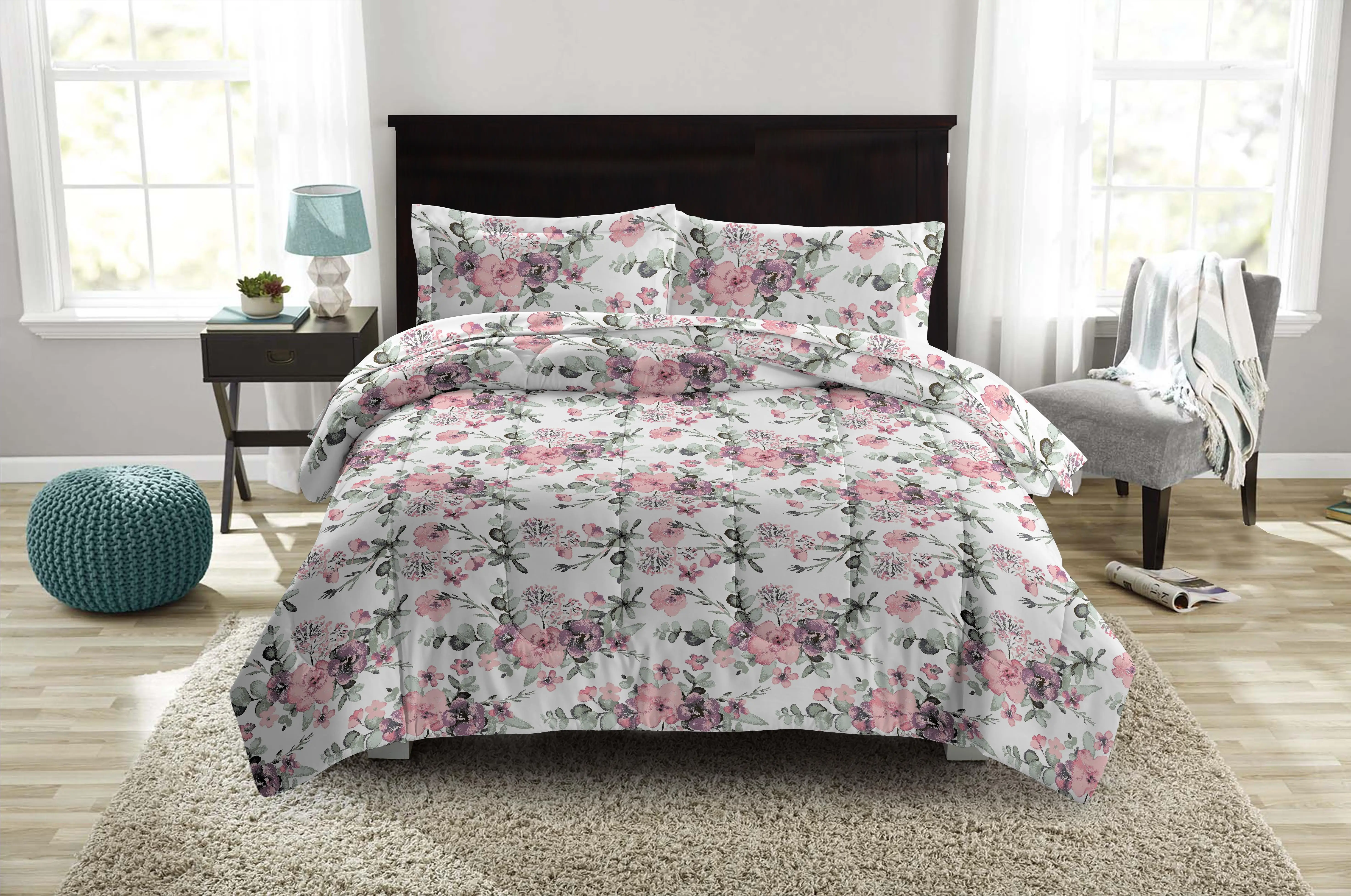 Queen Comforter Set - 6 Pieces Printed Bed Set Bed in A Bag Queen with Comforters, Sheets, Pillowcases & bed skirt
