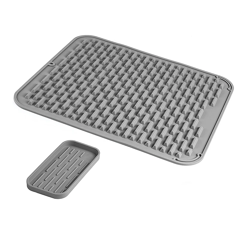 Non Slip Premium Extra High Ridges, Upgraded Thickness Silicone Dish Fast Drying Mat & Tray Countertop Protection Trivet