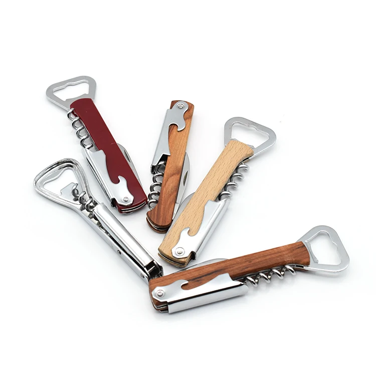 Deluxe Multifunctional Wood Handle Double Hinge Beer Opener Stainless Steel Wine Bottle Corkscrew For Waiters