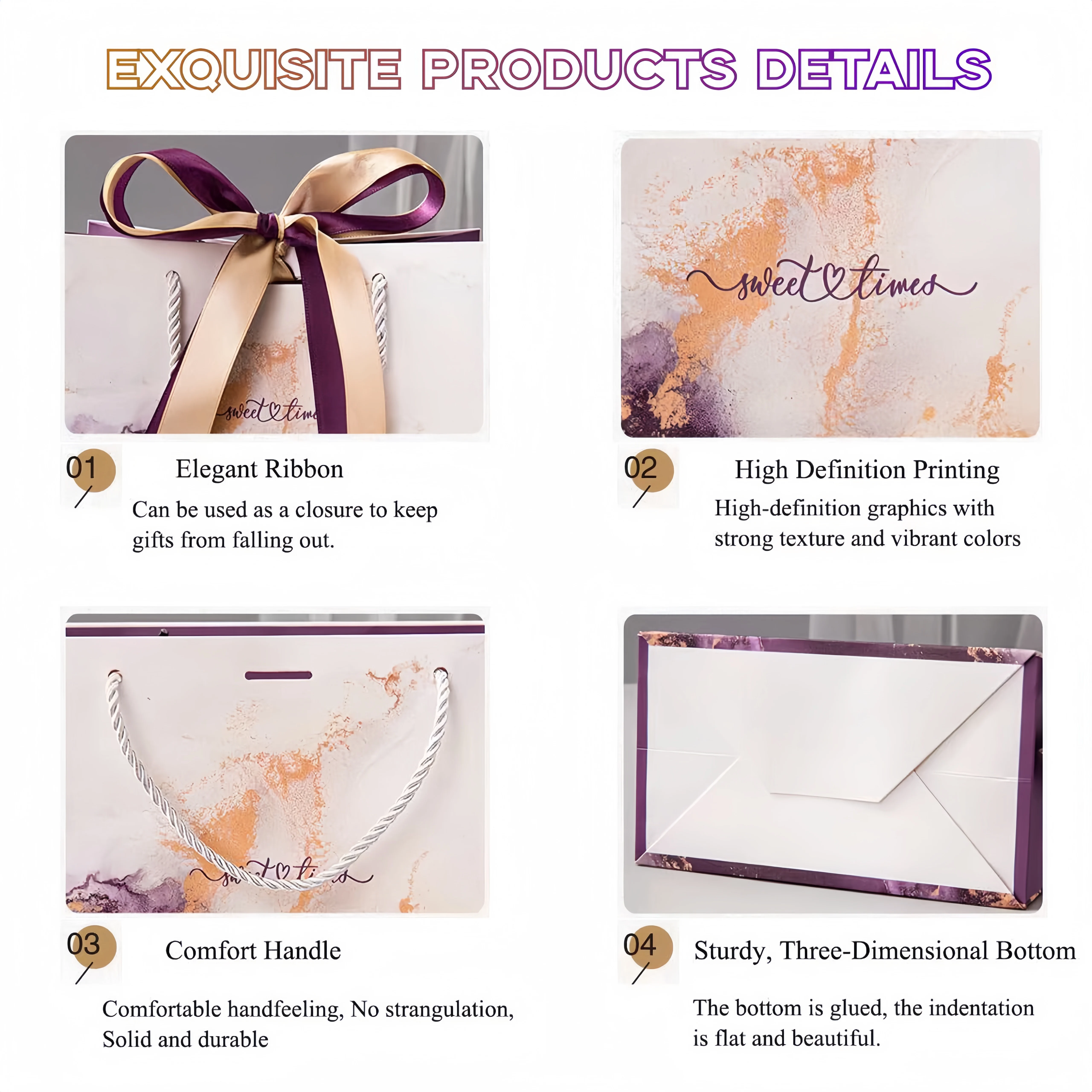 Custom Luxury Shopping Bag Card Paper Gifts Bag Printed Logo Copper Carrying Bag Ribbon Handle