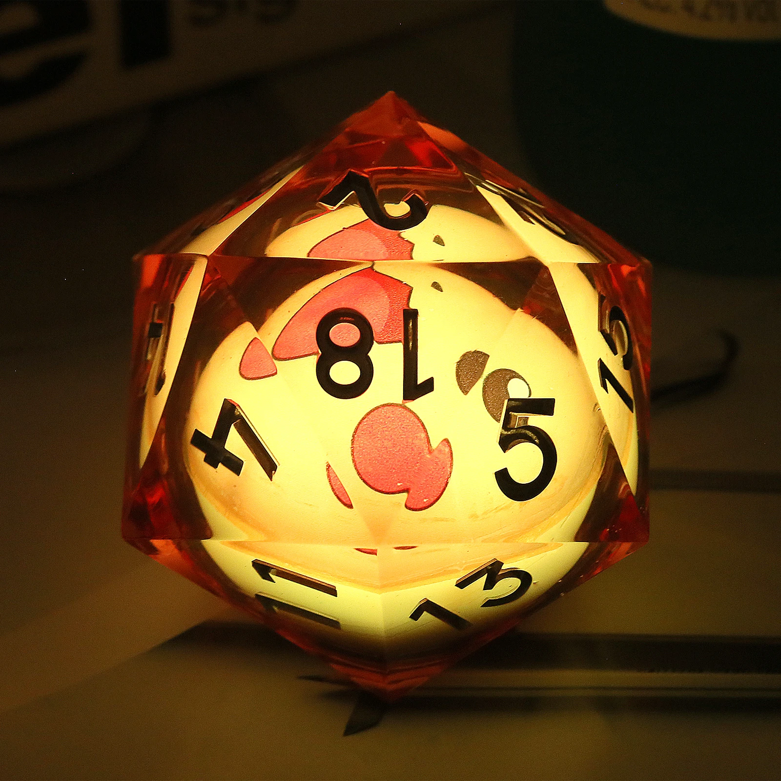 55mm Oversize LED Liquid Core Pikachu D20 Dice Dungeons and Dragons 20 Sided Big D20 Sharp Edge Resin Dice for Role Playing Game