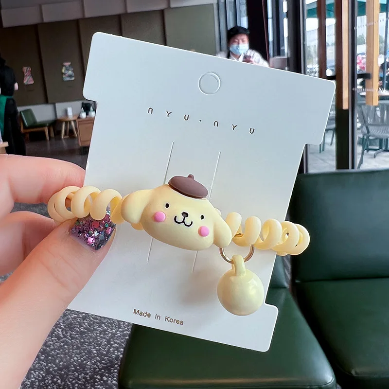 2023 new Korean cartoon telephone line scrunchie simple leather cover female head rope tied ponytail hair rope