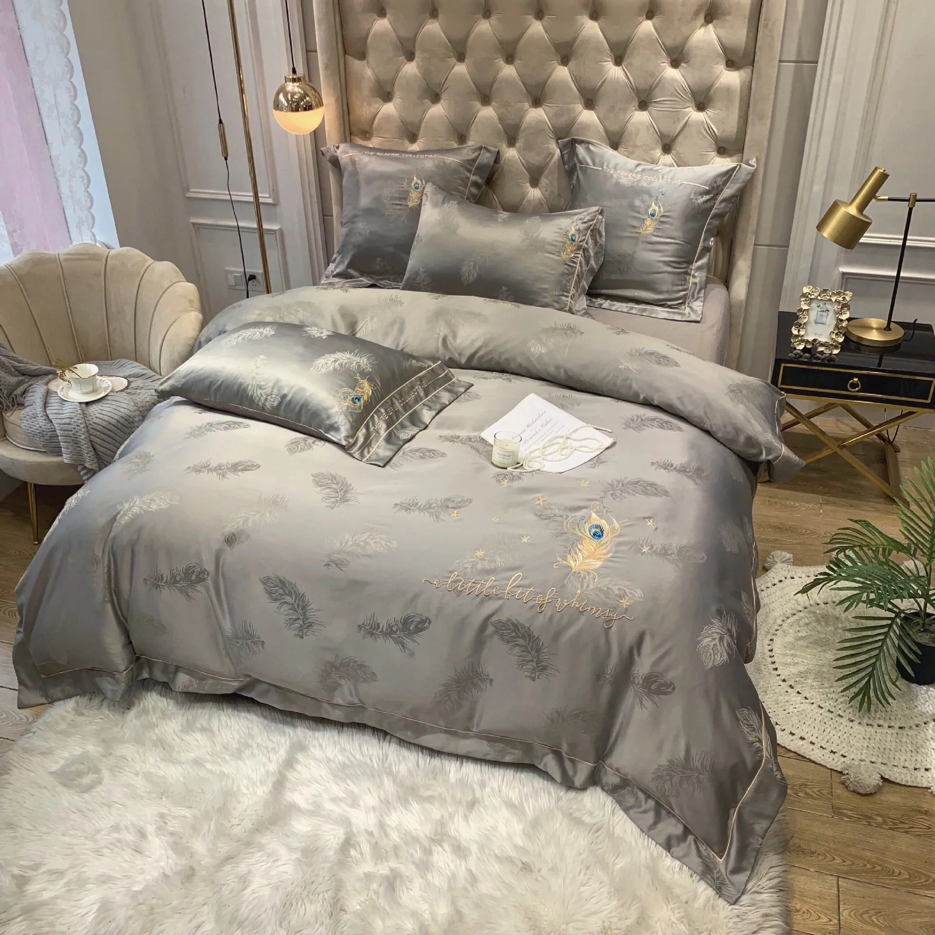 Комплект постельного белья с жаккардовой вышивкой 4 шт. 60% хлопок 40% полиэстер