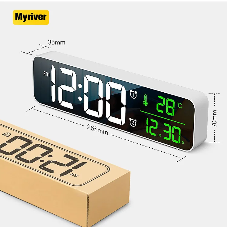 Myriver Automatic Brightness Dimming Digital 24 Hour Alarm Clock Small 3D Led Wall Clock Digital Alarm Clocks