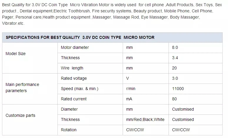 Diameter 8mm DC 3V 12000rpm BMF0834 flat type coreless vibration motor for Smart wear and phone