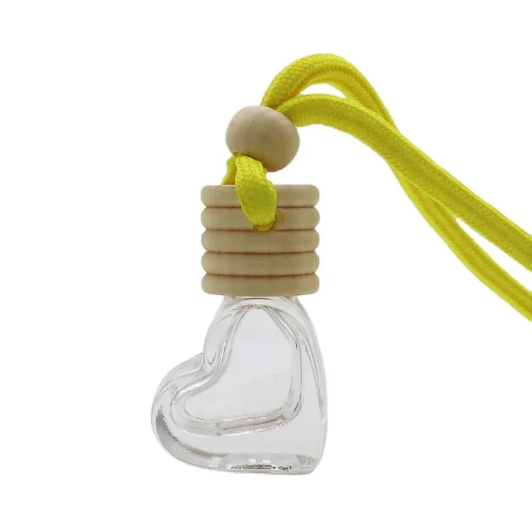 heart shape 5 ml cheap car empty perfume bottle empty modern car hanging perfume bottles with wood lid