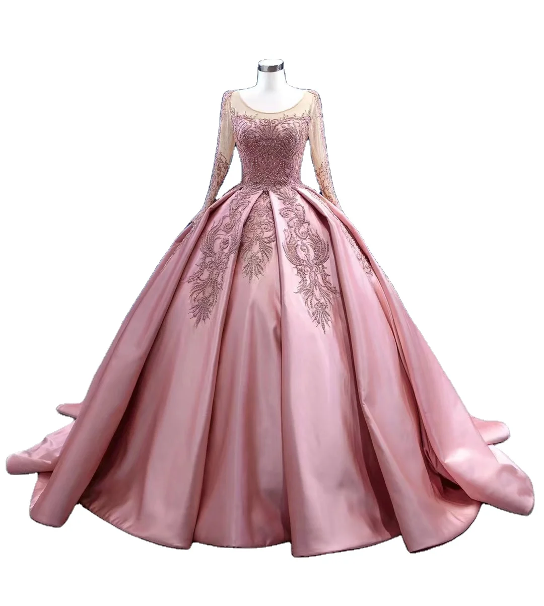 Feishiluo  Luxurious Muslin Description Long Sleeves Bridal Gowns  Pink  Blue Color Pakistani Wedding Dress Ball Gown For Women