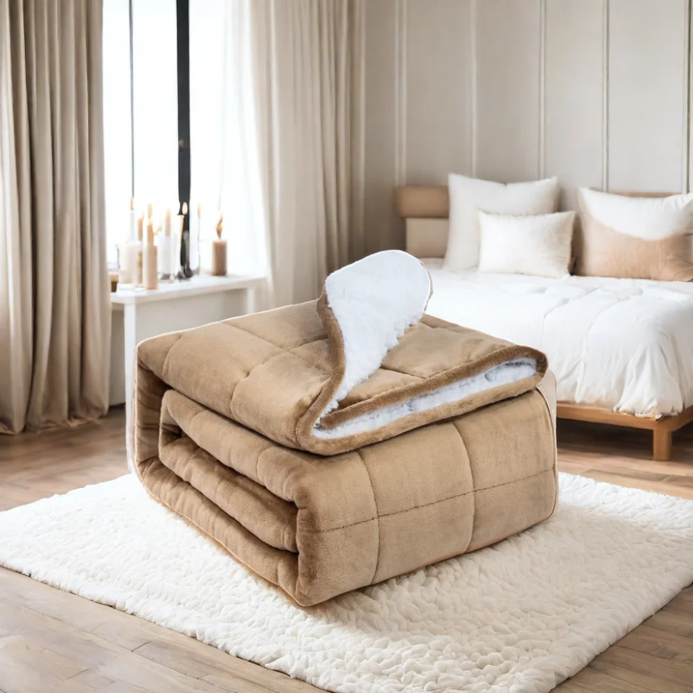 Free Custom Sample Queen Size Sherpa Weighted Blanket 7kg Soft Comfortable Knitted Quilted Glass Material Therapeutic Feature