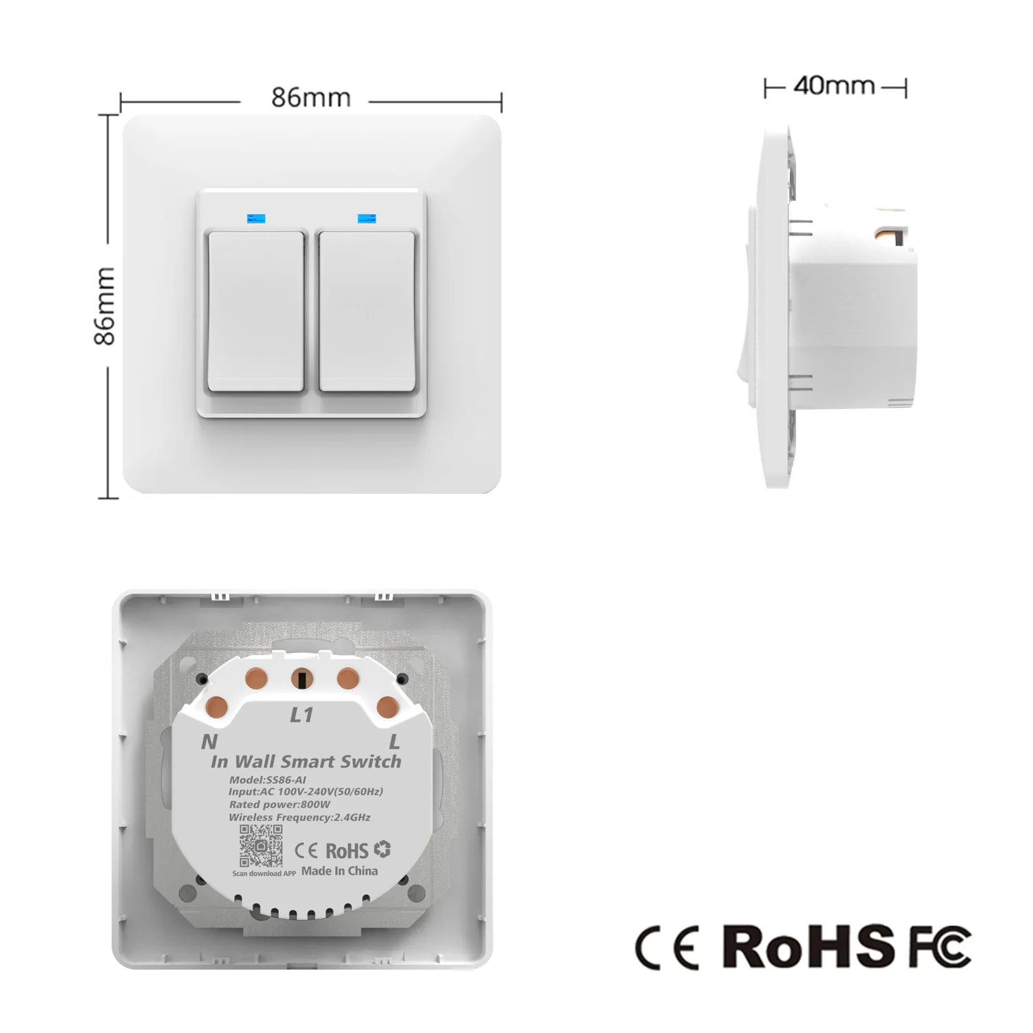 tuya app smart life US panel zigbee /wifi Recessed wall switch In wall smart socket