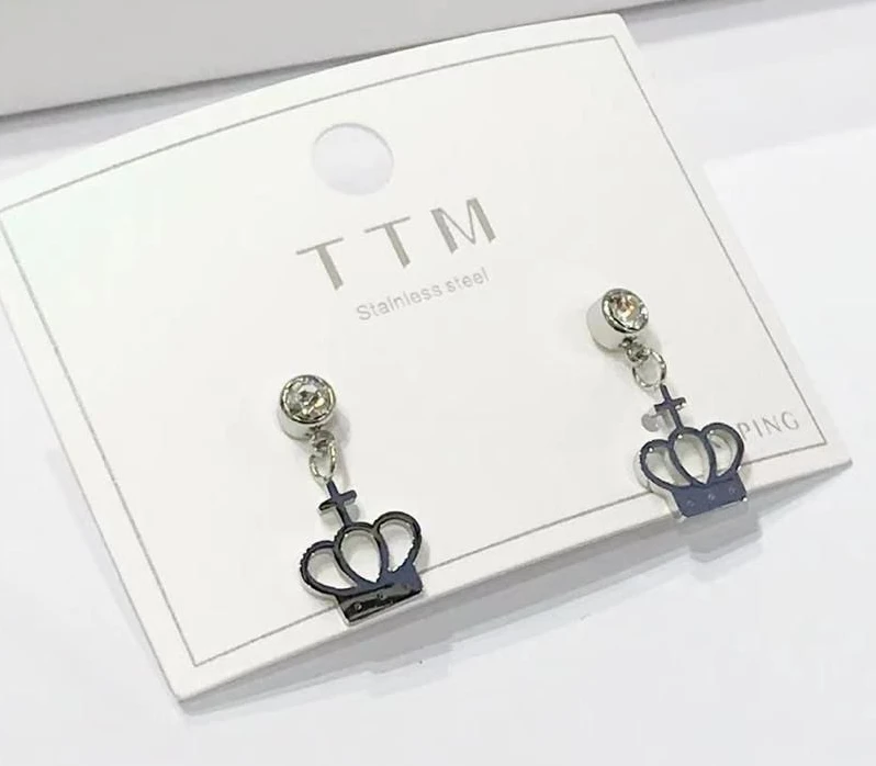 TTM-E7121 Xuping jewelry butterfly crown bead round zircon ladies earrings platinum plated stainless steel earrings