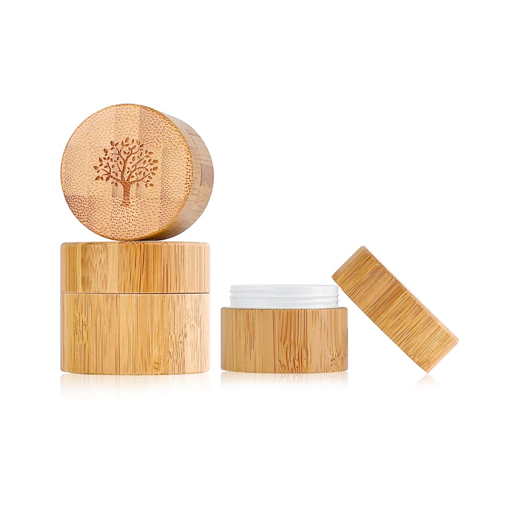 Eco friendly custom bamboo wooden skincare cream container 15 30 ml plastic inner cosmetic eye face cream jar with lid