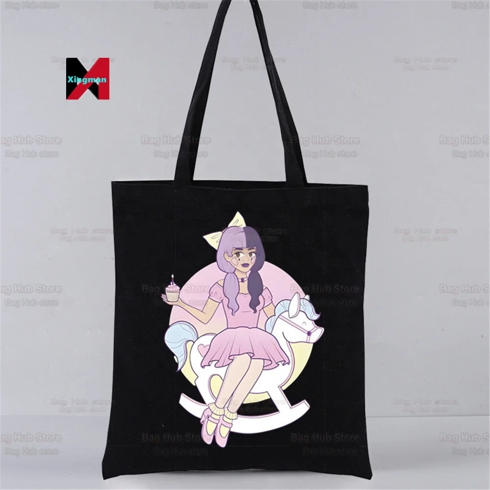 Melanie Martinez Portals Singer Music Harajuku Shopping Black Canvas Tote Bag Mom Reusable Cloth Handbag Shoulder Bags