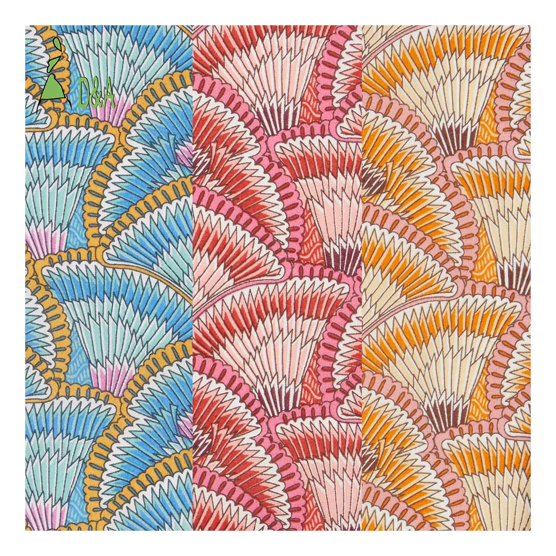 2023 New Design Folding Fan Printed Fabrics Liberty Tana Lawn 100%  Cotton Fabric For Garment