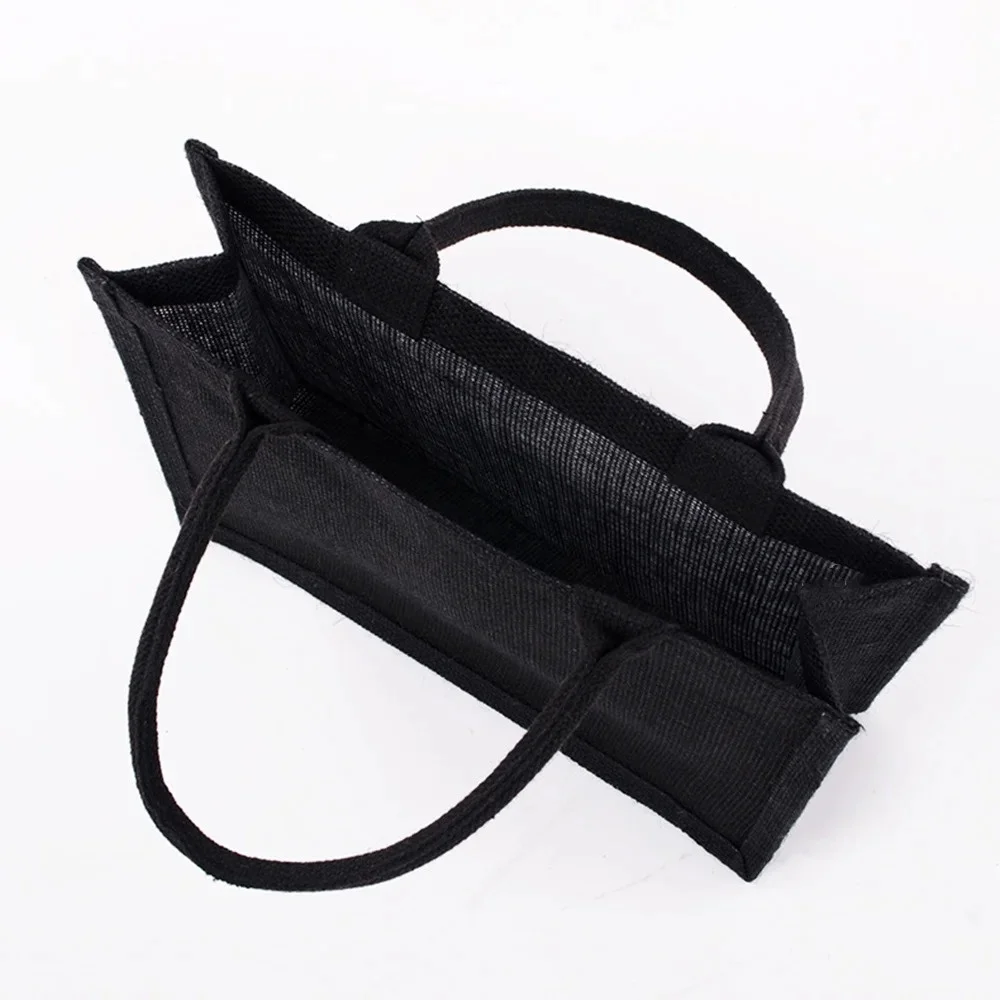 Black Jute Tote, Jute Tote Bags with Handles & Laminated Interior, Wedding Bridesmaid Gift Bags, Blank Bags