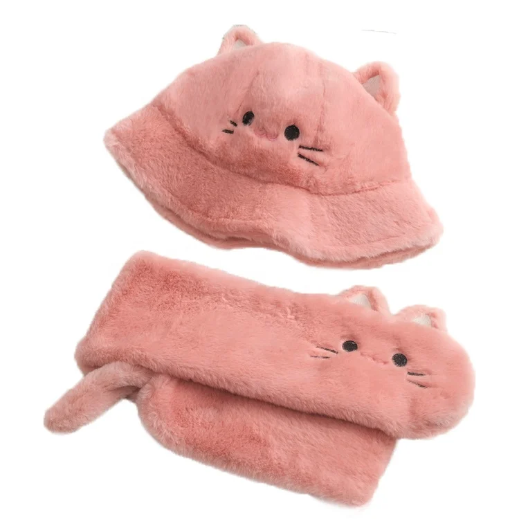 Милая детская шапка котенок с маленькими ушками и шарфом из искусственного меха для мальчиков и девочек детская зимняя плотная теплая Панама для детей