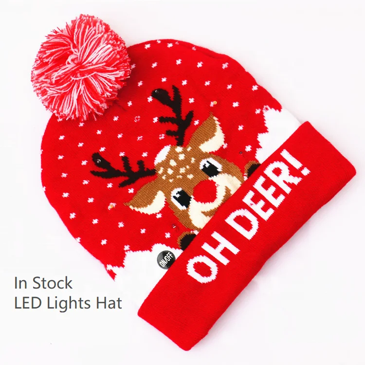 Christmas Gift Adult LED Knitted Hat Party Tree Snowflakes Lantern Pattern Warm Winter Cap Braided LED Lights Glowing Hat