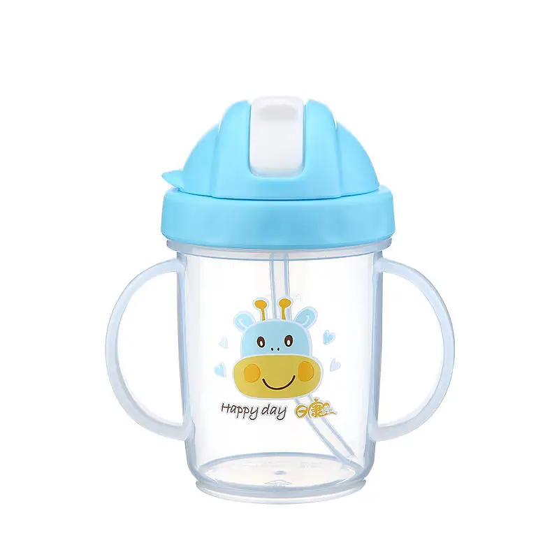 RK-3439 BPA free Plastic Baby Water Bottle with Lid Silicone Straw And Handle Kids Water Bottles