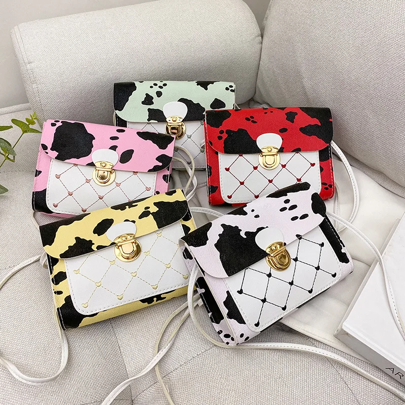 Wholesale 2021 Trendy Fashion Mobile Phone Small Square Bag Color Contrast PU Lattice Messenger Single Shoulder Handbag