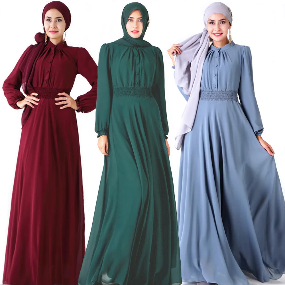 Ladies fancy chiffon maxi kaftan dress with long sleeve of Muslim women maxi dress dropship
