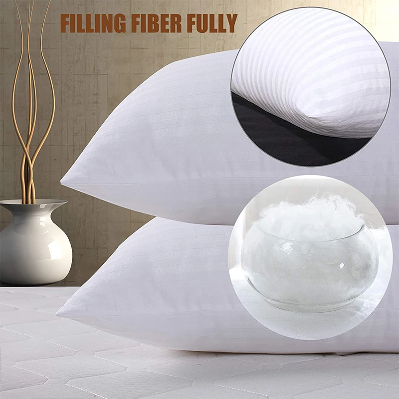 Hotel quality Luxury Gel Plush Soft down alternative microfiber filled cotton stripe Bed Pillows for Back Stomach Side Sleepers