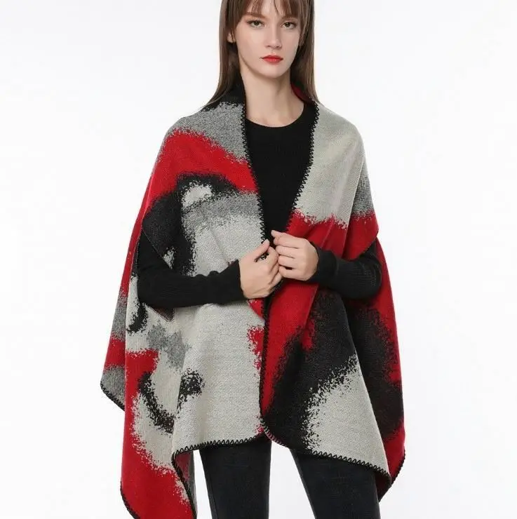 Ladies Fashion Acrylic Knitted Scarf Poncho For Women Adult Polyester Winter Cashmere Shawls Winter Scarves Cape