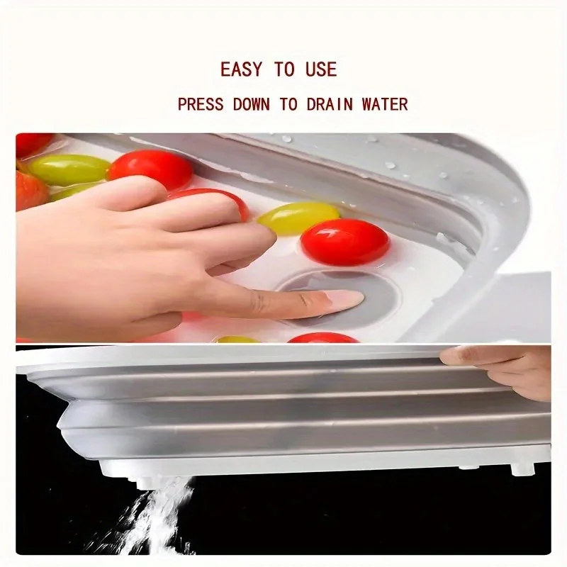New Kitchen Accessories Foldable Chopping Board Household Washing Drain Basket Portable 2-in-1 Folding Plastic Cutting Board