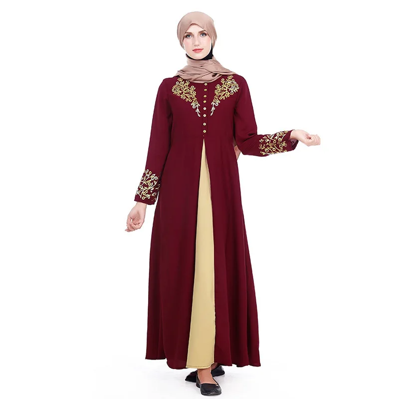 2022 Muslim Dubai Arabian robe fashion hot gold print Middle East dresses