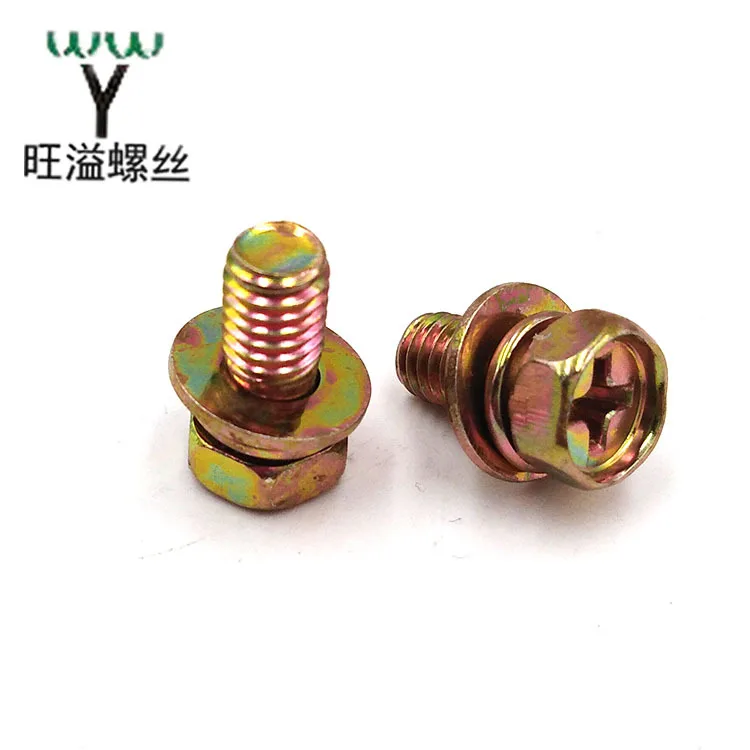 Copper plated carbon steel hex socket Screws for Panel, Three Combination Cross Slot Machine Screw  Cabinet Screws Nut set