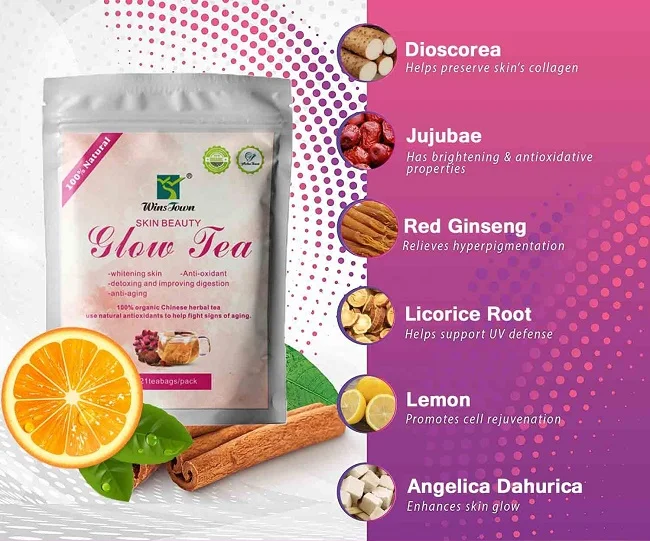 Отбеливающий чай для кожи Detox Антивозрастные натуральные травы красивый светящийся