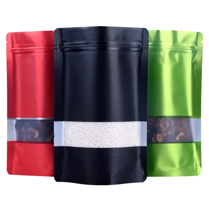 
In Stock Multicolor Colored Zipper Food Window Plastic Printing Package Aluminum Foil Stand Up Zip Lock Pouch Bag 