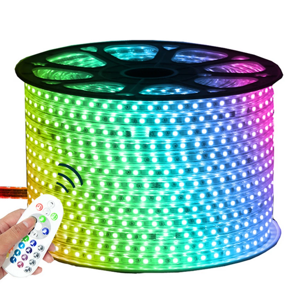 220V High Voltage LED Strip Light RGB IP65 IP67 SMD 5050 Tape Remote Control Waterproof RGBW LED Backlight Strip for Bar Parties