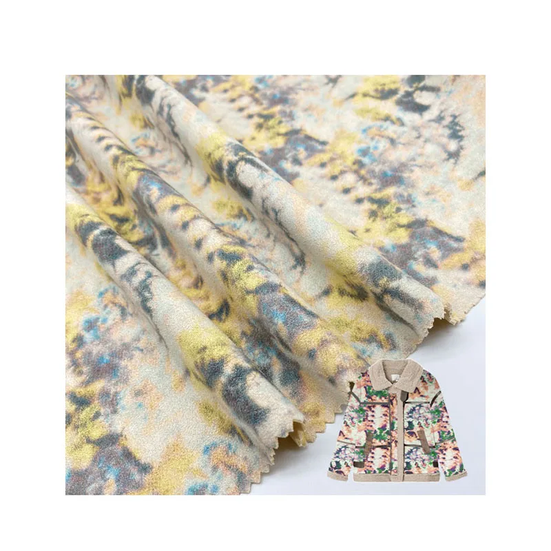 New discount four seasons jacket textile digital printing custom weight knitted  faux scuba suede fabric
