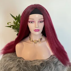 Long Kinky Straight Headband Synthetic Hair Wigs Cap For African American Women Natural Black/Red 26Inch Kanekalons Afro Wig