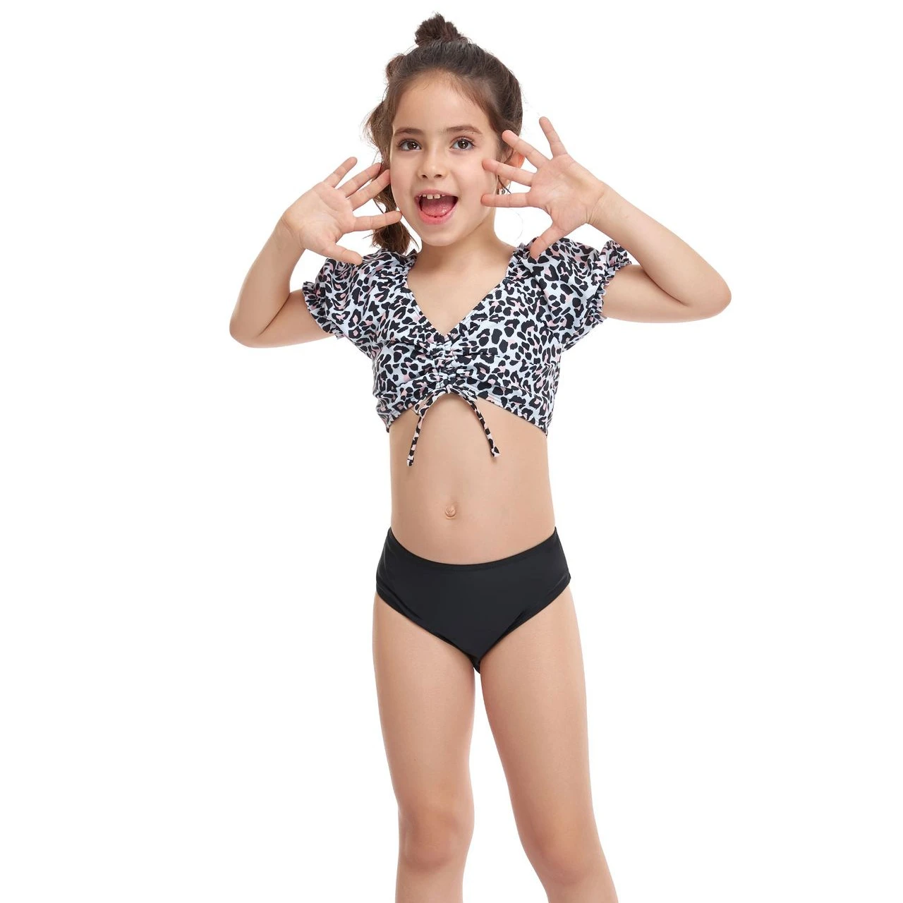 Teen Girl Bikini Kids Swim Trunks Newborn Swimwear Puff Sleeve Split Swimsuit For Children Swim Suit