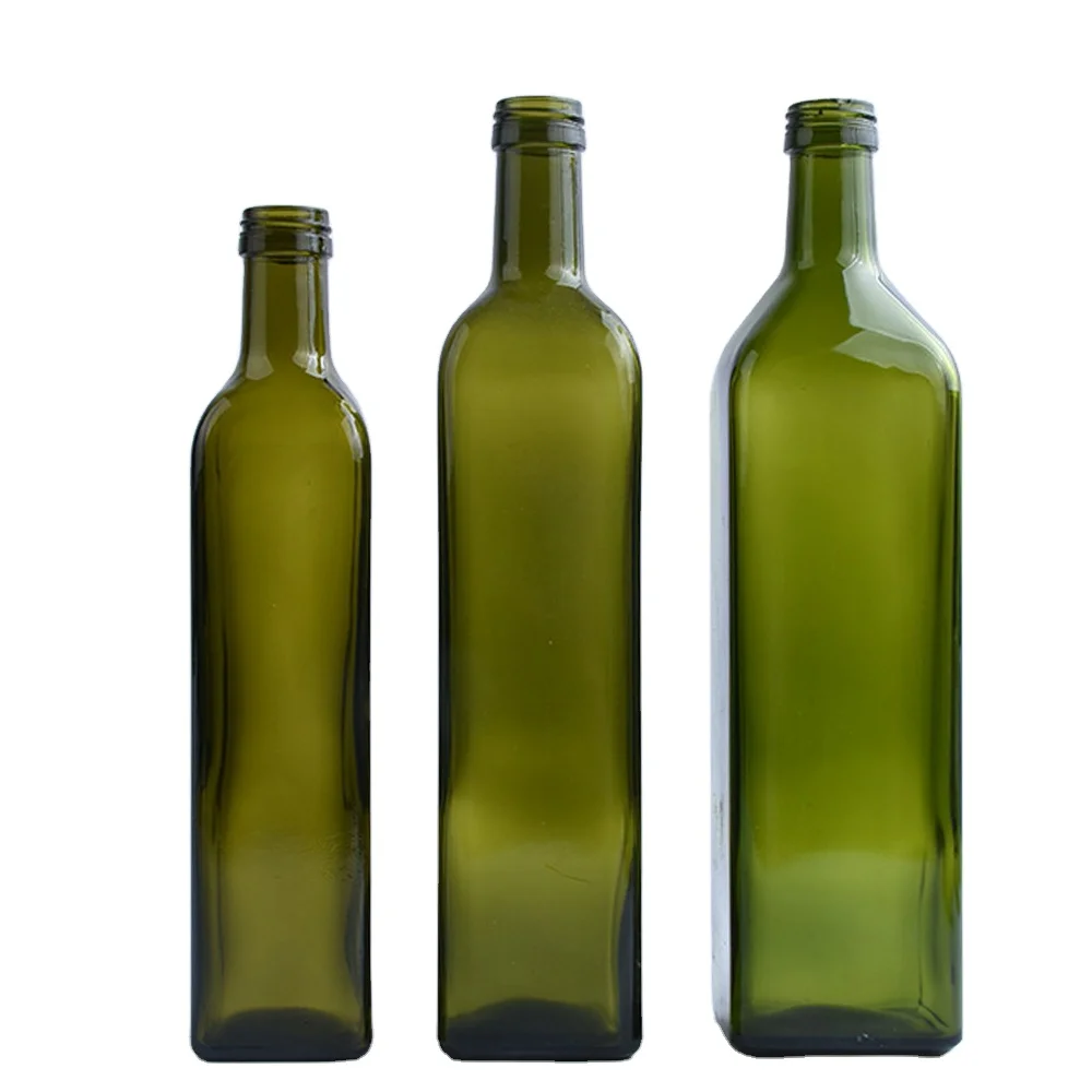 Food Grade 250ml 500ml 750ml 1L Empty Square Antique Green Marasca 1 liter Glass Bottle For Olive Oil