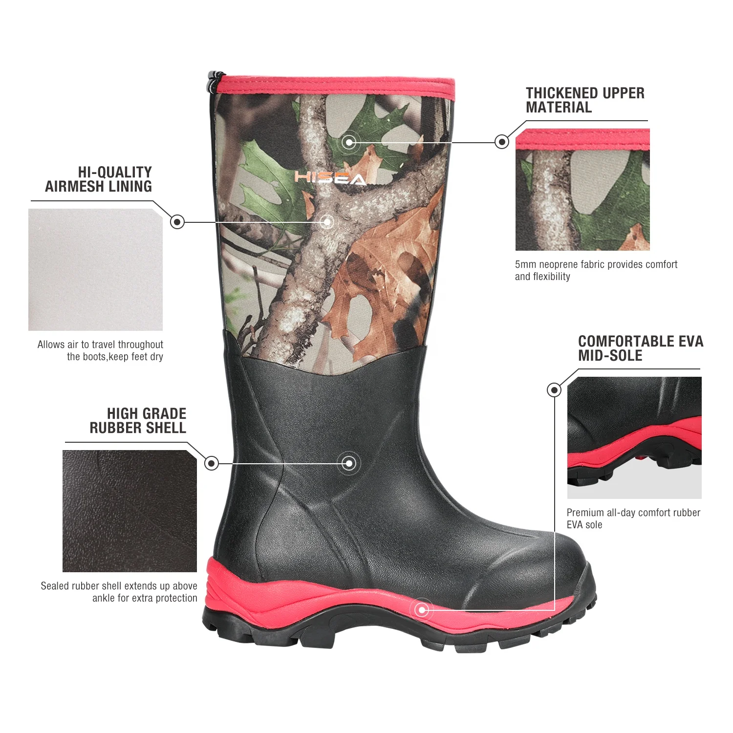 Женские охотничьи ботинки, водонепроницаемые Изолированные резиновые дождевые ботинки, неопреновые уличные ботинки