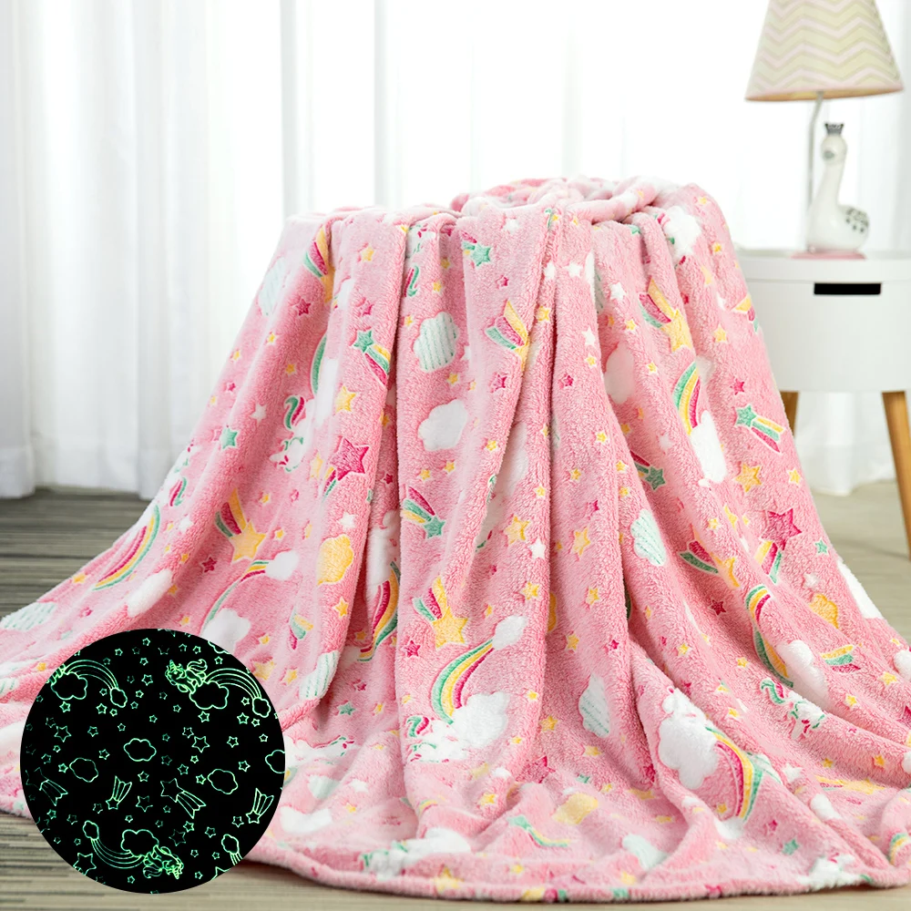 Glow in The Dark Throw Blankets Luminous Unicorns Blanket for Girls Super Soft Flannel Furry Fleece Blanket