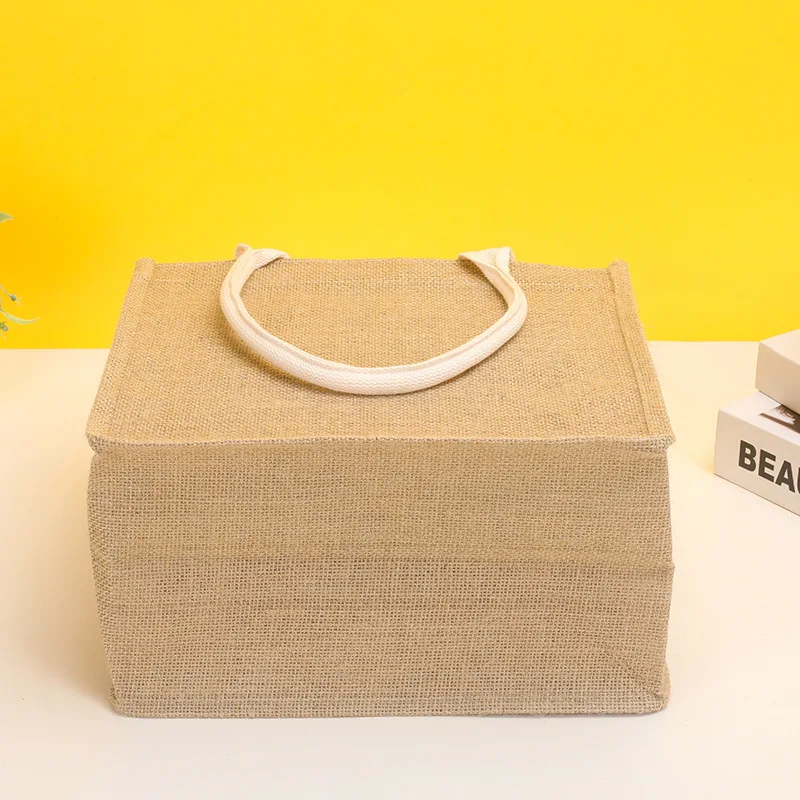 Natural Burlap Handbag Shoulder Travel Beach Reusable Grocery Shopping Bags Jute Bag Tote