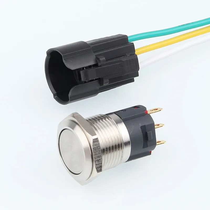 Waterproof metal key switch, no LED, stainless steel key surface, explosion-proof switch 16MM metal push button switch