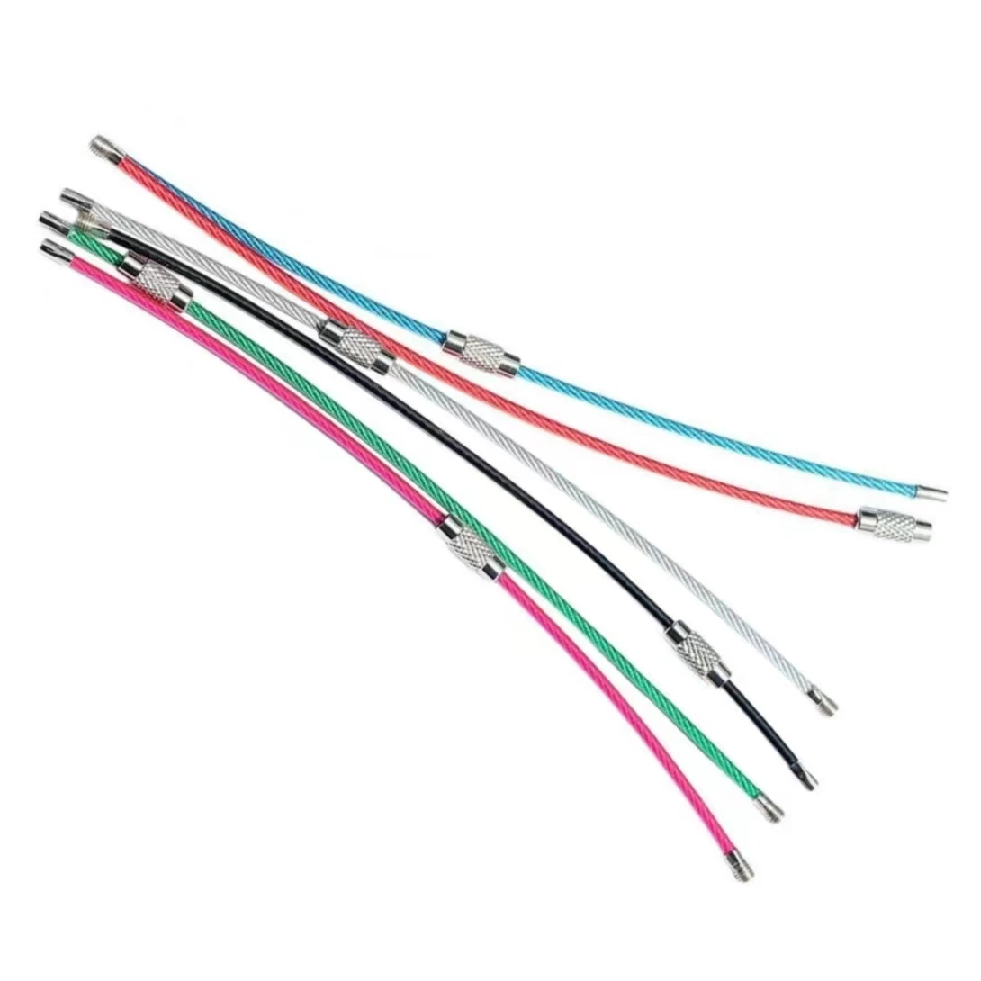 Key Rings Screw Stainless Steel Wire Rope Keychains Cable Luggage Ring  Heavy Duty Luggage Tags Loops Tag Keepers