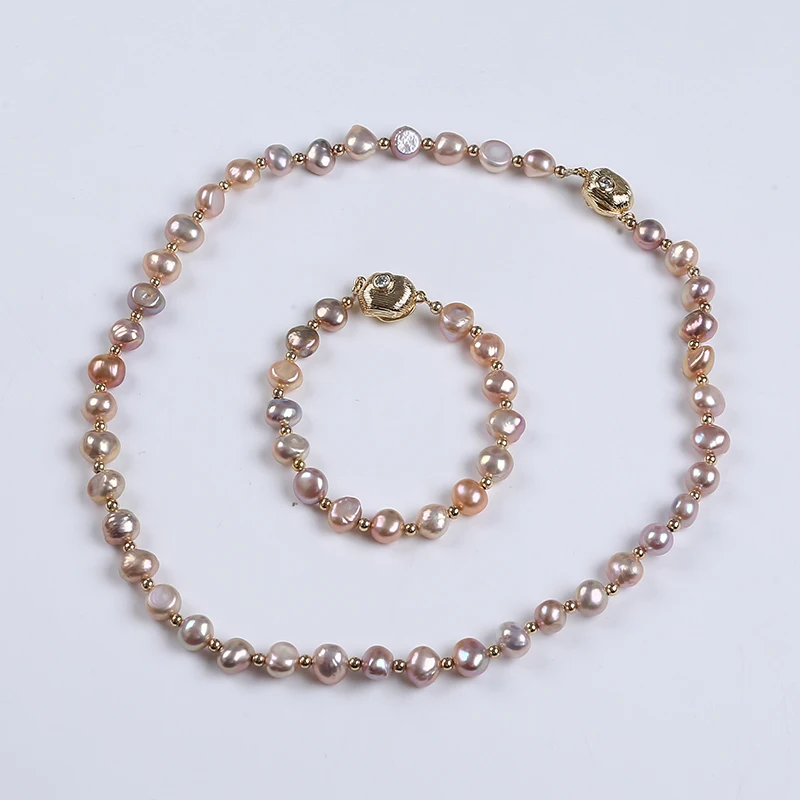 Hot Sale Natural Baroque Freshwater Pearl Beads Bracelet Necklace Jewelry Set For Women
