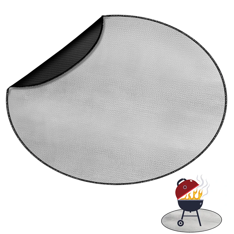 Customized Portable Outdoor Fiberglass Silver Aluminium Round Fireproof Foil Fire Pit Mat For BBQ Garden Grass Protecting