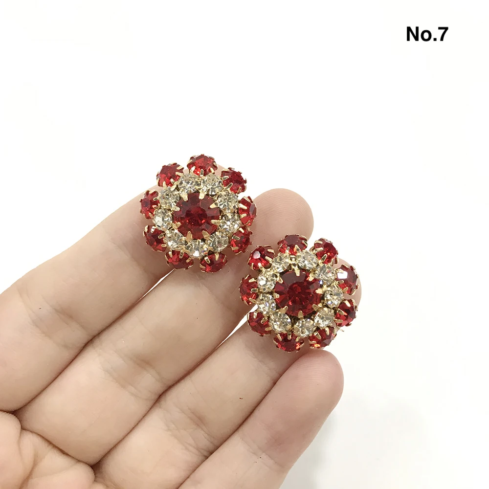 Elegant Decoration Accessories Vintage Glitter Diamond Colorful Flower Buttons for Clothing
