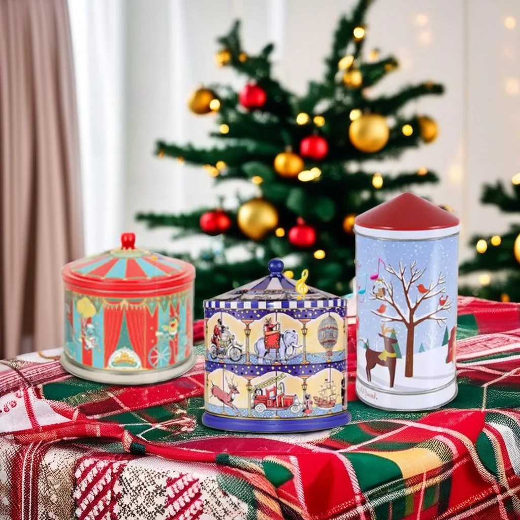 HOT SALES professional manufacturing music carousel new christmas moving tin music tin box gift box with lid