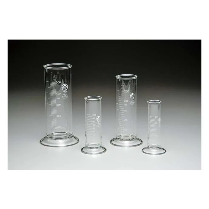 Customizable short form wide base graduated glass cylinders from Japan