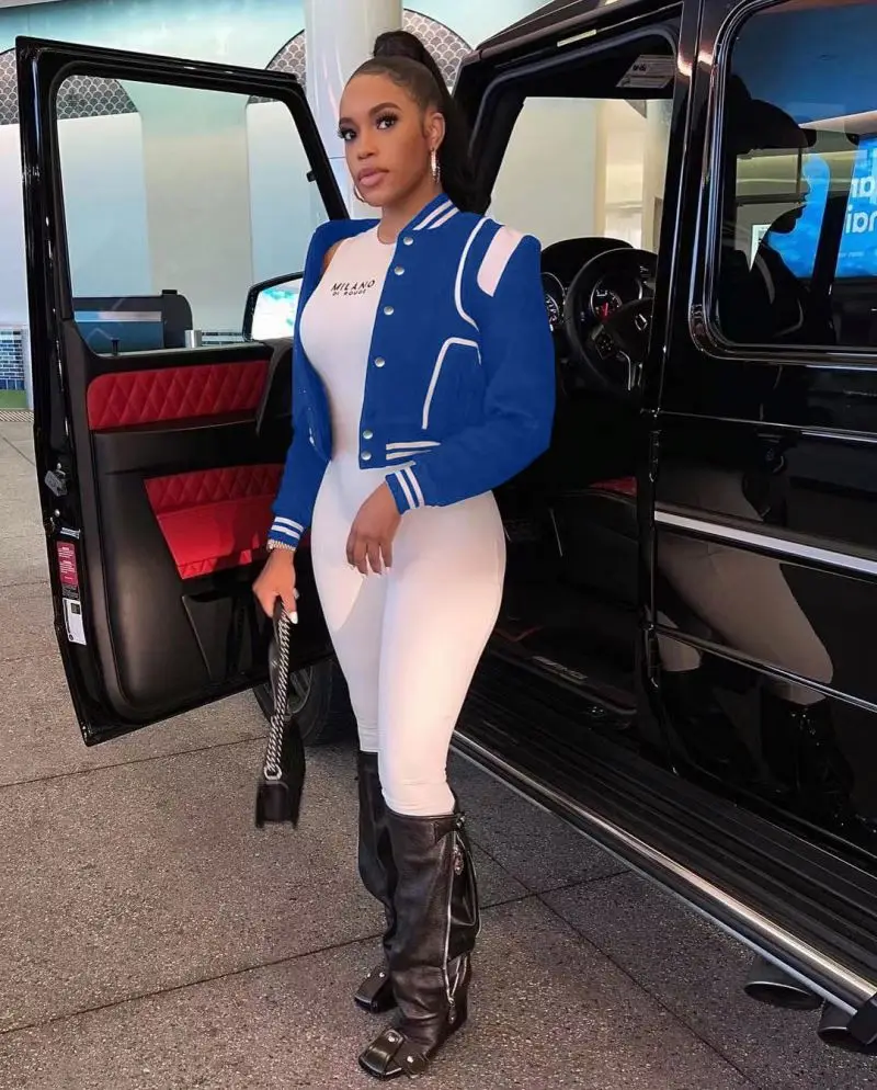 Fall Trendy Baseball Jacket For Women Double Thread Woman Jacket Short And Coat Casual Woven Sleeves Cropped Varsity Jacket