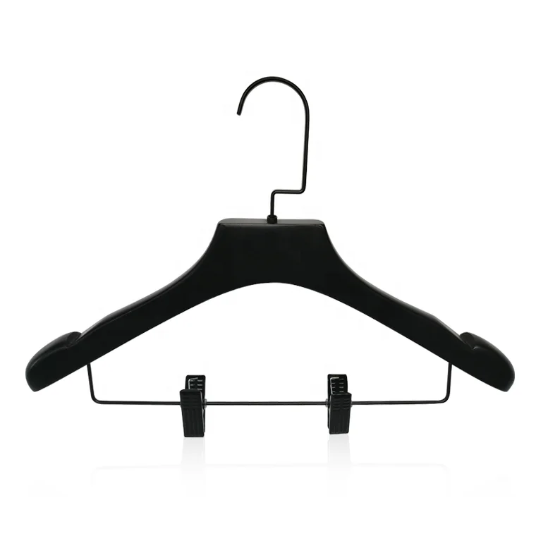 High Quality Black Wooden Hanger With Square Hooks And Black Clips For Suits Display