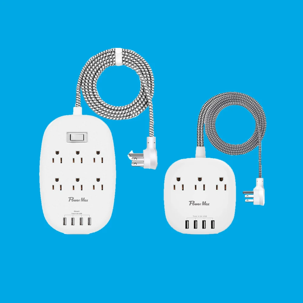 American type 6-Outlet Surge Protector power strip with USB ports, 5 Ft Extension Cord 900 Joules, Flat Plug