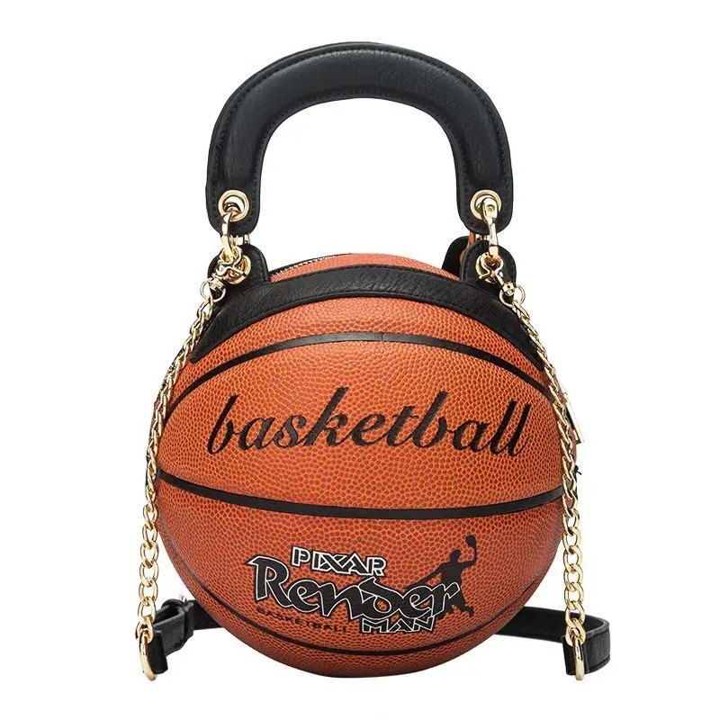 New wholesale custom Round Basketball Shaped bags Fashion large black basketball chain purse women