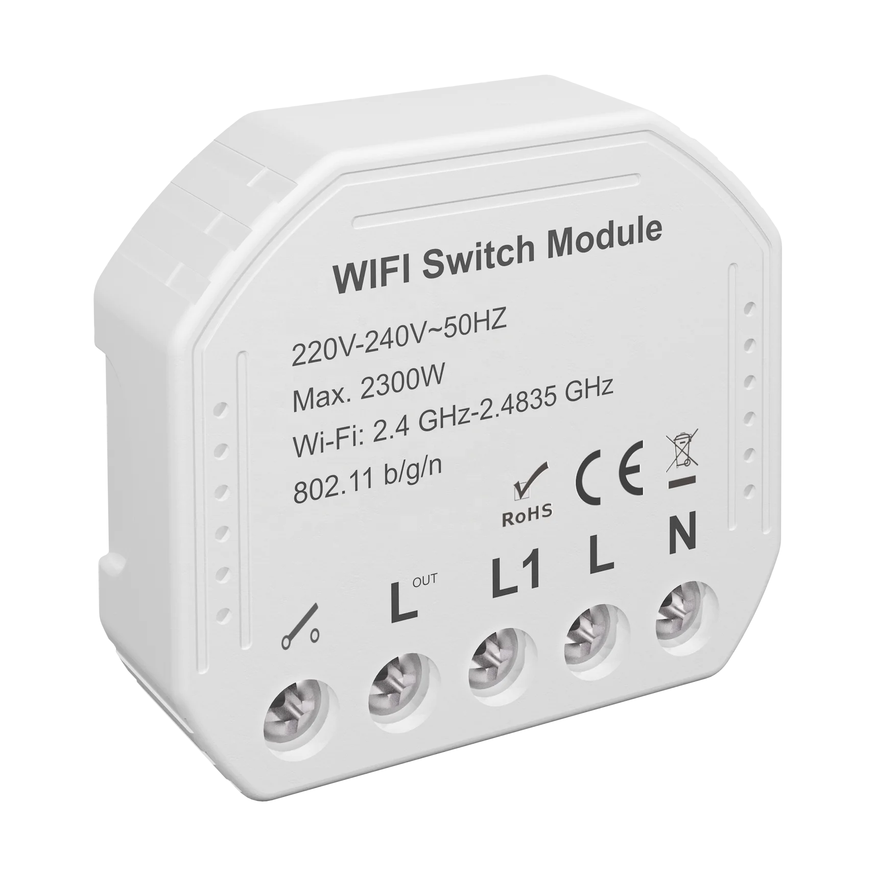 Home Automation 3-year Warranty 220V Compact EU UK Standard WiFi Light Switch Module with White PC Casing for Wall Switch